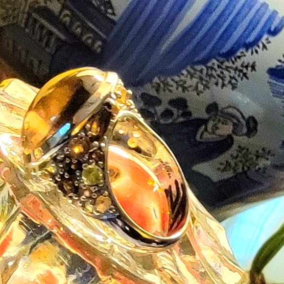 COPY - 🐚 David Sigal SS Smokey Quartz Oval Cabochon Ring with Citrine & Peridot - Picture 7 of 16